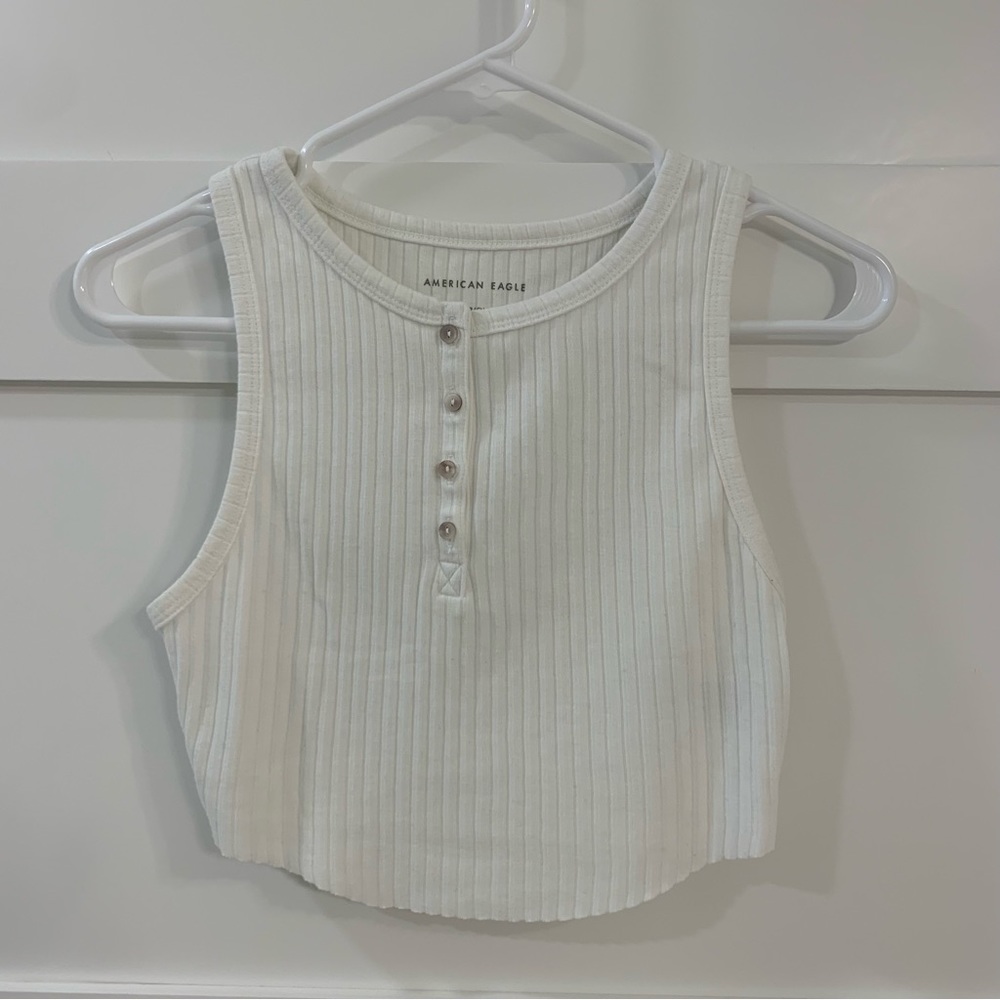 American Eagle AE 🦅 Cropped Tank Top White Button up Small S